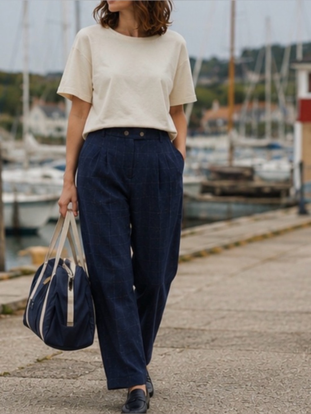 Mat de misaine charcoal windowpane tapered leg trousers